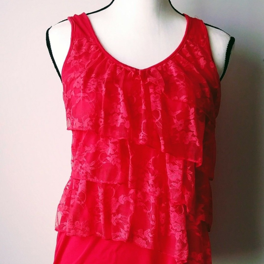 Sleeveless Orange Ruffle Lace Tank